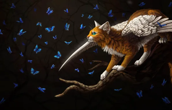 Бабочки, фэнтези, крылатая кошка, by Cat-Patrisiya