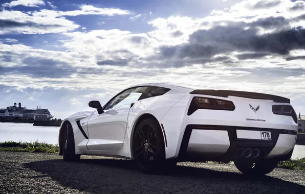 Картинка Corvette, Chevrolet, Car, White, Sport, Stingray, 2014, Rear