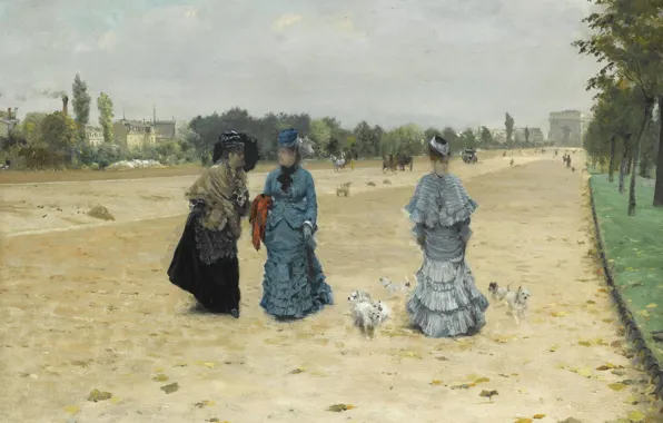 Картинка картина, прогулка, городской пейзаж, Giuseppe De Nittis, Джузеппе Де Ниттис, Авеню дю Буа в Булони
