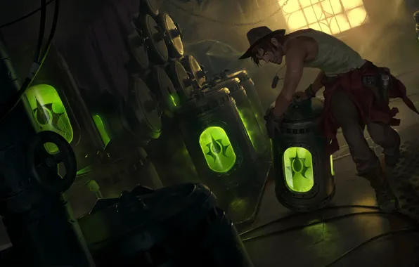 Парень, лаборатория, бочки, Legends of Runeterra