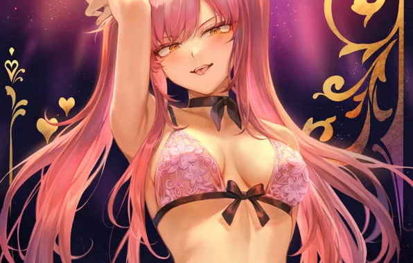 Girl, sexy, lingerie, bra, cleavage, pink hair, long hair, boobs