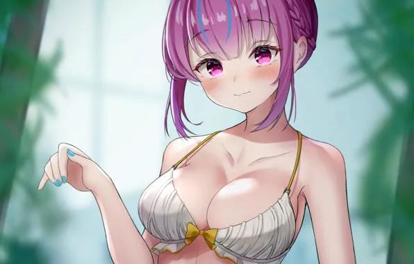 Girl, sexy, cleavage, pink hair, boobs, anime, beautiful, short hair