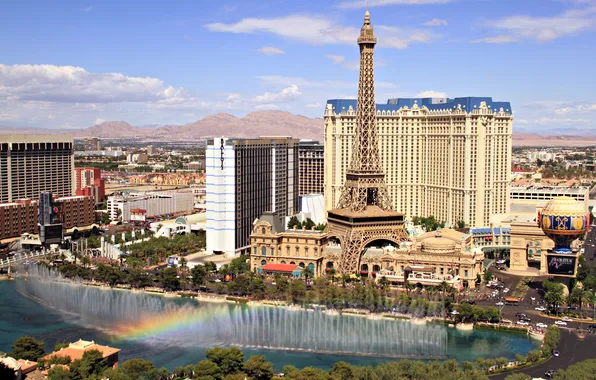 Картинка радуга, Лас-Вегас, фонтан, США, Невада, музыкальный, отели, Эйфелевая башня (копия)
