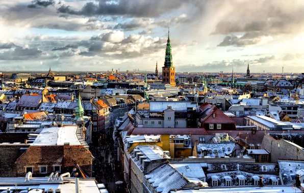 Картинка снег, дома, крыши, Copenhagen
