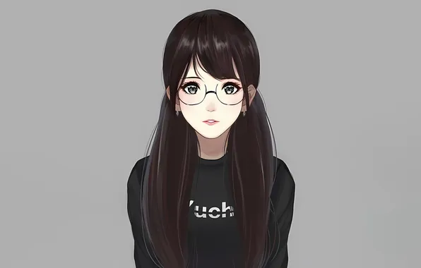 Girl, long hair, beautiful, pretty, lips, face, glasses, attractive