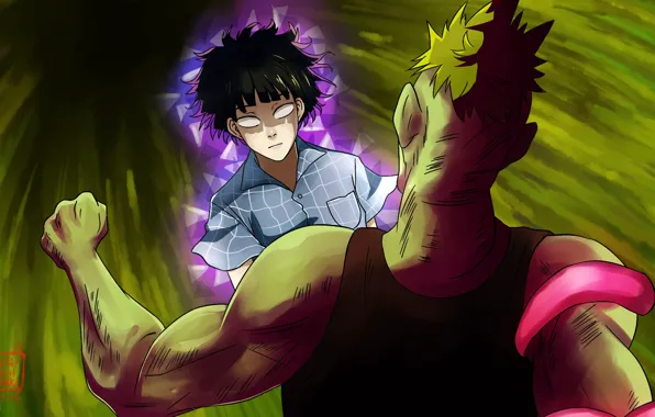 Драка, парни, школьник, Mob Psycho 100, Моб психо 100