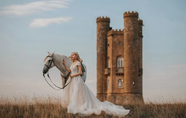 Картинка девушка, замок, конь, лошадь, платье, невеста, Adam Bird