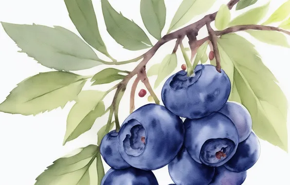 Синий, зеленый, green, рисунок, еда, berry, черника, ягода