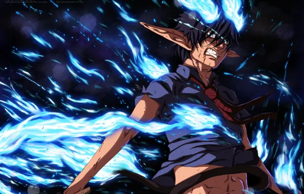 Пламя, злость, демон, парень, Ao no Exorcist, Рин, Окумура Рин, Синий Экзорцист