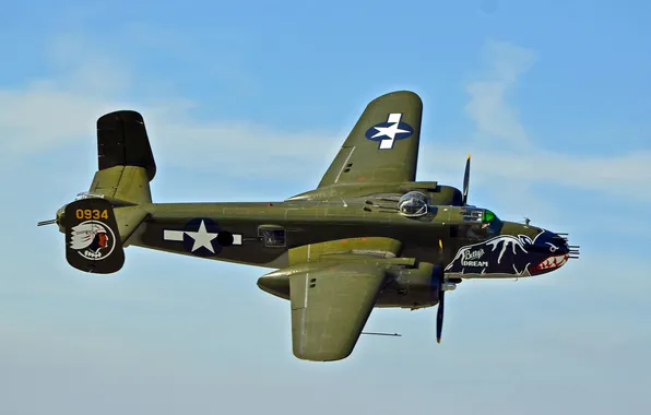 Картинка полет, бомбардировщик, американский, North American, двухмоторный, средний, B-25J, Mitchell