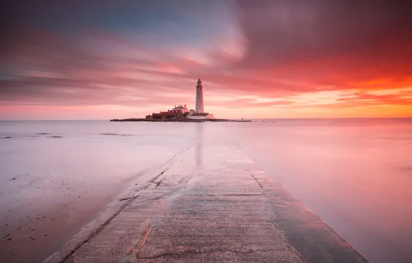 Картинка море, закат, маяк