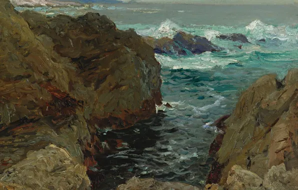 Море, пейзаж, скалы, картина, Анри Море, Henry Moret, Cote de Bretagne, Побережье Бретани