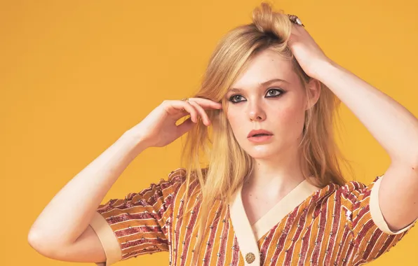 Взгляд, девушка, поза, волосы, макияж, Elle Fanning