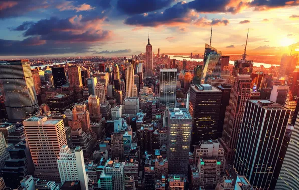 Картинка city, USA, sky, photography, sunset, New York, Manhattan, NYC