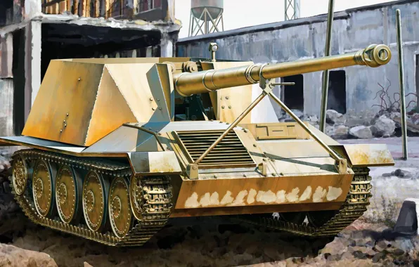 Рисунок, арт, Waffentrager, Немецкая ПТ-САУ, Rheinmetall-Borsig
