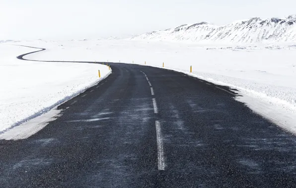 Road, winter, snow, hills, way, Iceland, cold