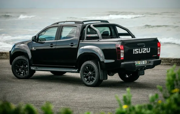 Картинка волны, чёрный, пикап, боком, 2018, Isuzu, D-Max, KB 250 X-Rider Black