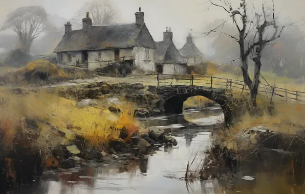 Дом, река, картина, Martin Sercombe