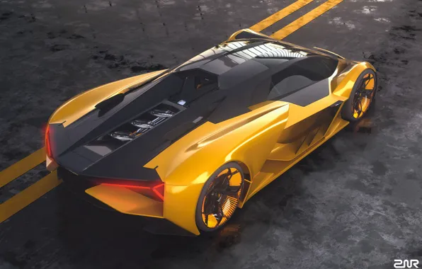 Рендеринг, Lamborghini, суперкар, вид сверху, Terzo Millennio