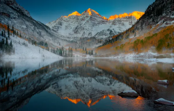 Снег, горы, озеро, Colorado, Aspen