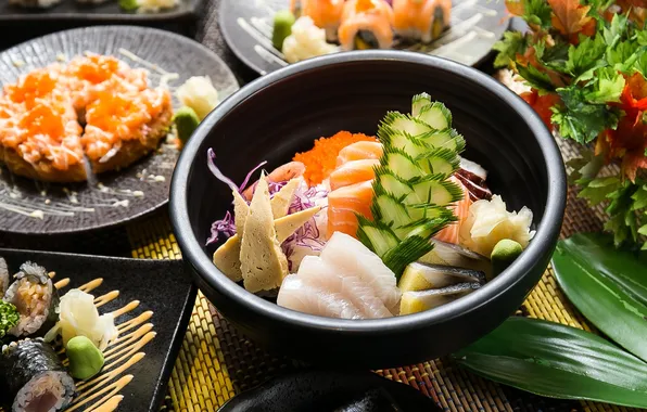 Рыба, декор, морепродукты, японская кухня, тофу