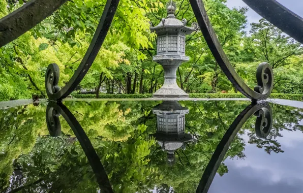 Вода, деревья, парк, отражение, Япония, храм, Japan, Kyoto