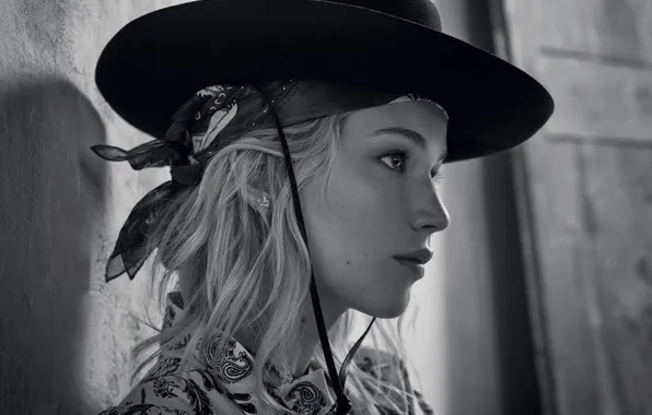 Портрет, шляпа, блондинка, черно-белое, красотка, платок, Jennifer Lawrence, Дженнифер Лоуренс