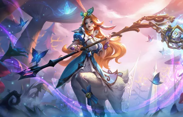 Бабочки, небеса, грибы, посох, game, character, персонаж, League of Legends
