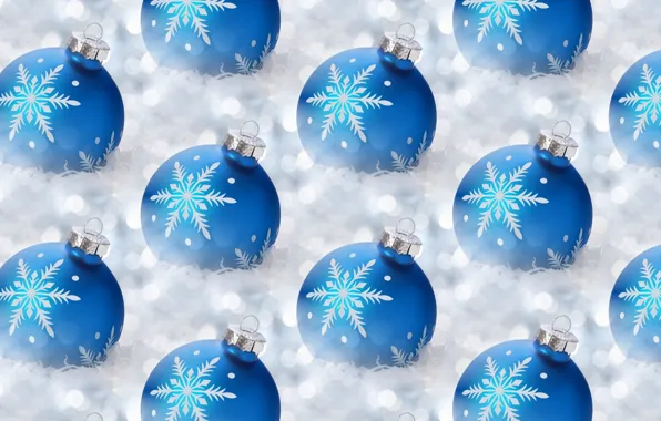 Картинка шарики, снежинки, фон, праздник, текстура, Новый год, мишура, новогодние шары