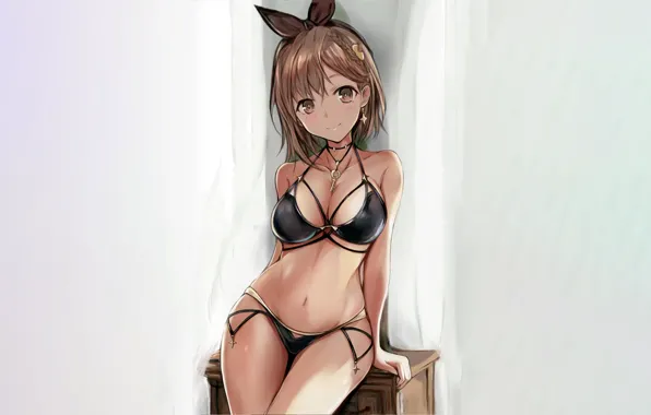 Girl, sexy, cleavage, brown hair, boobs, anime, beautiful, short hair