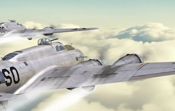 Картинка самолеты, бомбардировщики, art, над облаками, antonis karidis, b-17 flying fortress