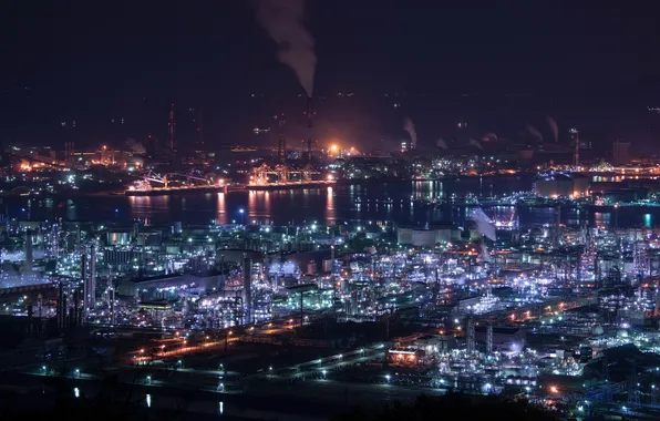 Картинка Japan, Kurashiki-shi, Factory Lights, Okayama Prefecture