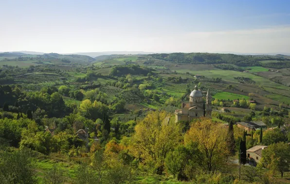 Картинка Церковь, Деревня, Холмы
