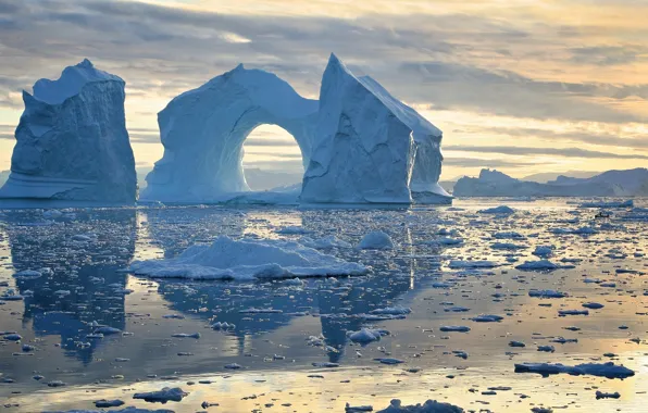 Залив, айсберги, Гренландия, Greenland, залив Диско, Disko Bay