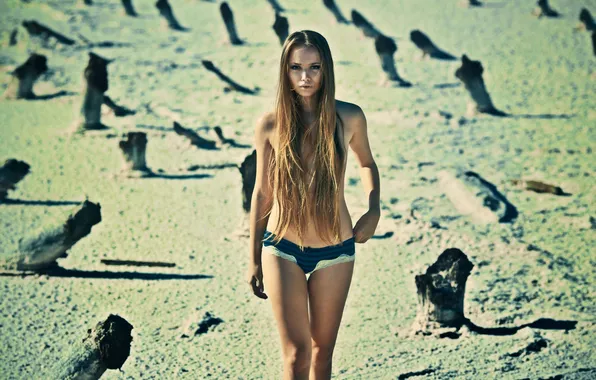 Girl, panties, nude, long-haired