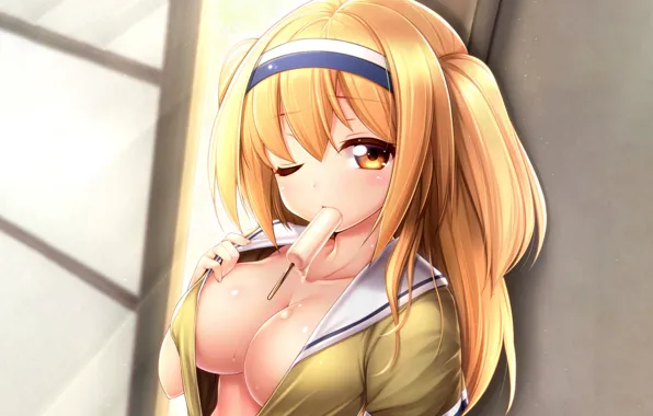 Girl, sexy, cleavage, long hair, boobs, anime, beautiful, pretty