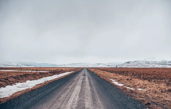 Картинка зима, поле, природа, Iceland, Road
