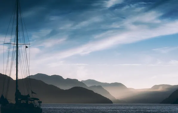 Water, bay, sail
