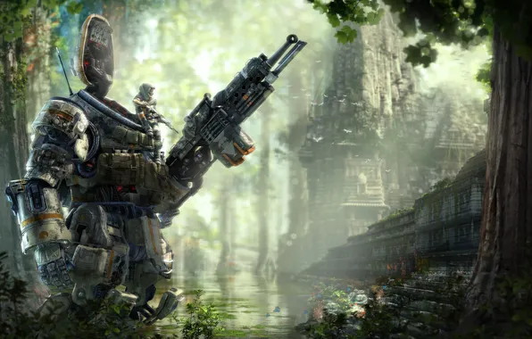 Лес, оружие, робот, Titanfall