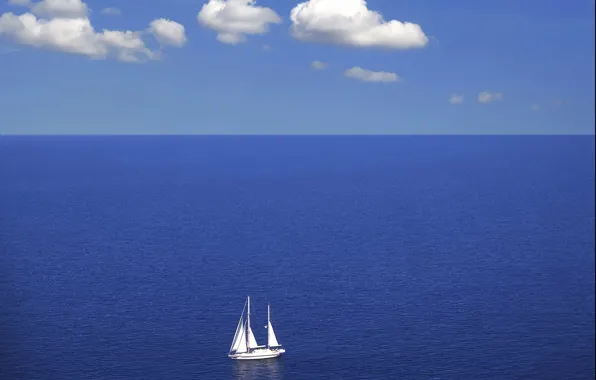 Картинка море, облака, синий, яхта, горизонт