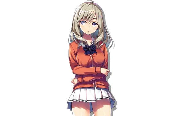 Girl, sexy, school uniform, long hair, anime, beautiful, purple eyes, pretty