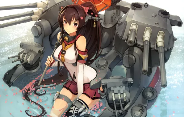 Картинка девушка, робот, зонт, арт, mars, kantai collection, yamato super battleship