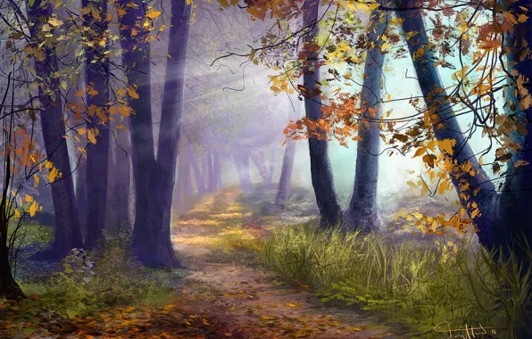 Картинка осень, лес, арт, autumn