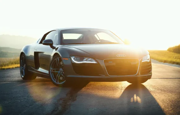 Дорога, car, лучи, свет, Audi, фары, Ауди, Audi R8