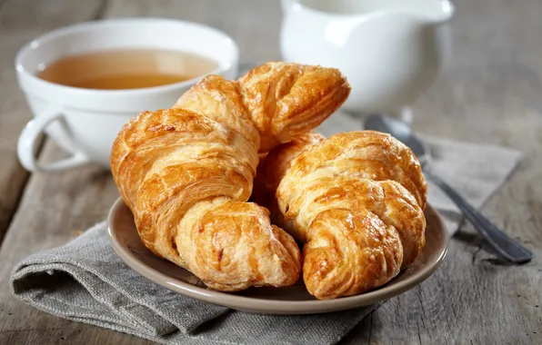 Кофе, завтрак, cup, coffee, круассаны, croissant, breakfast
