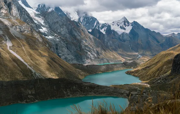 Картинка небо, горы, тучи, природа, скалы, озёра, Peru, Перу