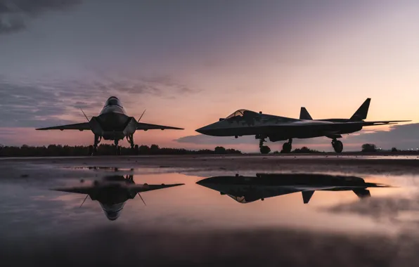 Самолет, истребитель, fighter, аэродром, Т-50, aircraft, Sukhoi, Сухой