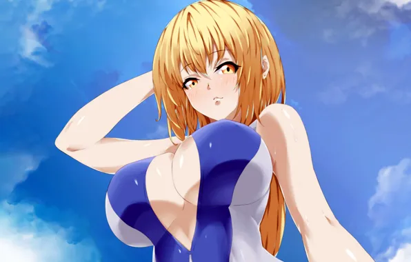 Girl, sexy, cleavage, sky, long hair, boobs, anime, beautiful