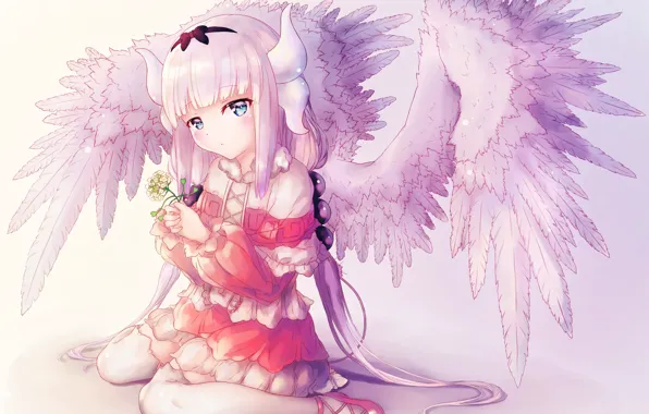 Крылья, аниме, арт, девочка, Kobayashi-san Chi no Maid Dragon