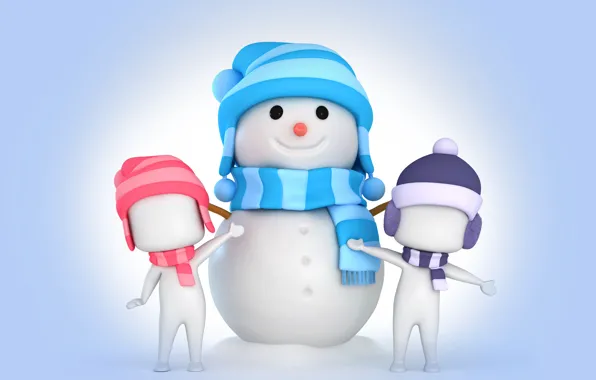 Рендеринг, снеговик, christmas, new year, winter, snow, cute, snowman